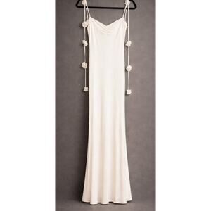 Oh Polly Aldona Backless Jersey Rose Detail Evening Gown White Size 6 Wedding